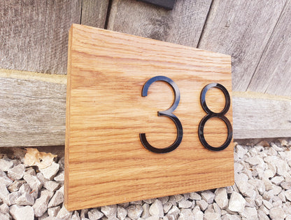 Address Sign Made From a Solid Oak Base and Raised Black Acrylic- House Number Wood Plaque - Any Word Oak Outdoor Sign - House Name Sign