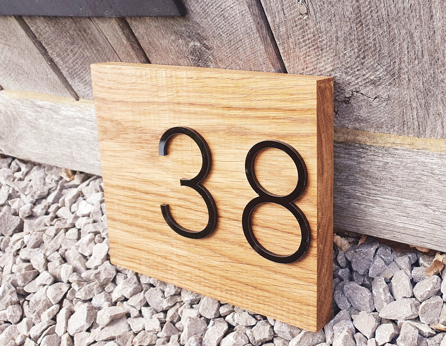 Address Sign Made From a Solid Oak Base and Raised Black Acrylic- House Number Wood Plaque - Any Word Oak Outdoor Sign - House Name Sign