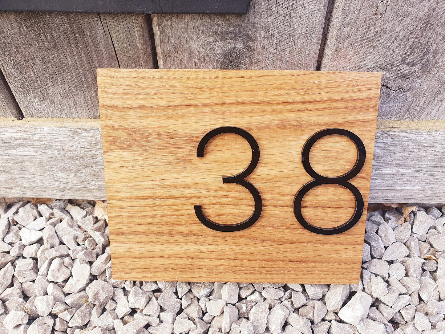 Address Sign Made From a Solid Oak Base and Raised Black Acrylic- House Number Wood Plaque - Any Word Oak Outdoor Sign - House Name Sign