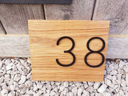 Address Sign Made From a Solid Oak Base and Raised Black Acrylic- House Number Wood Plaque - Any Word Oak Outdoor Sign - House Name Sign