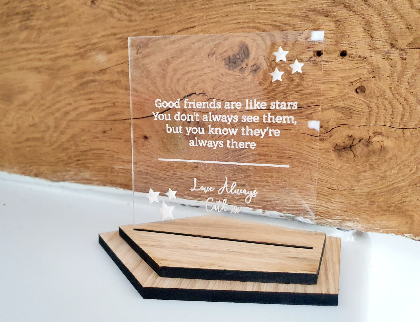 Gift for friend - Personalised friendship quote plaque with base and a custom message - Good friend's are like star's - Friendship Gift