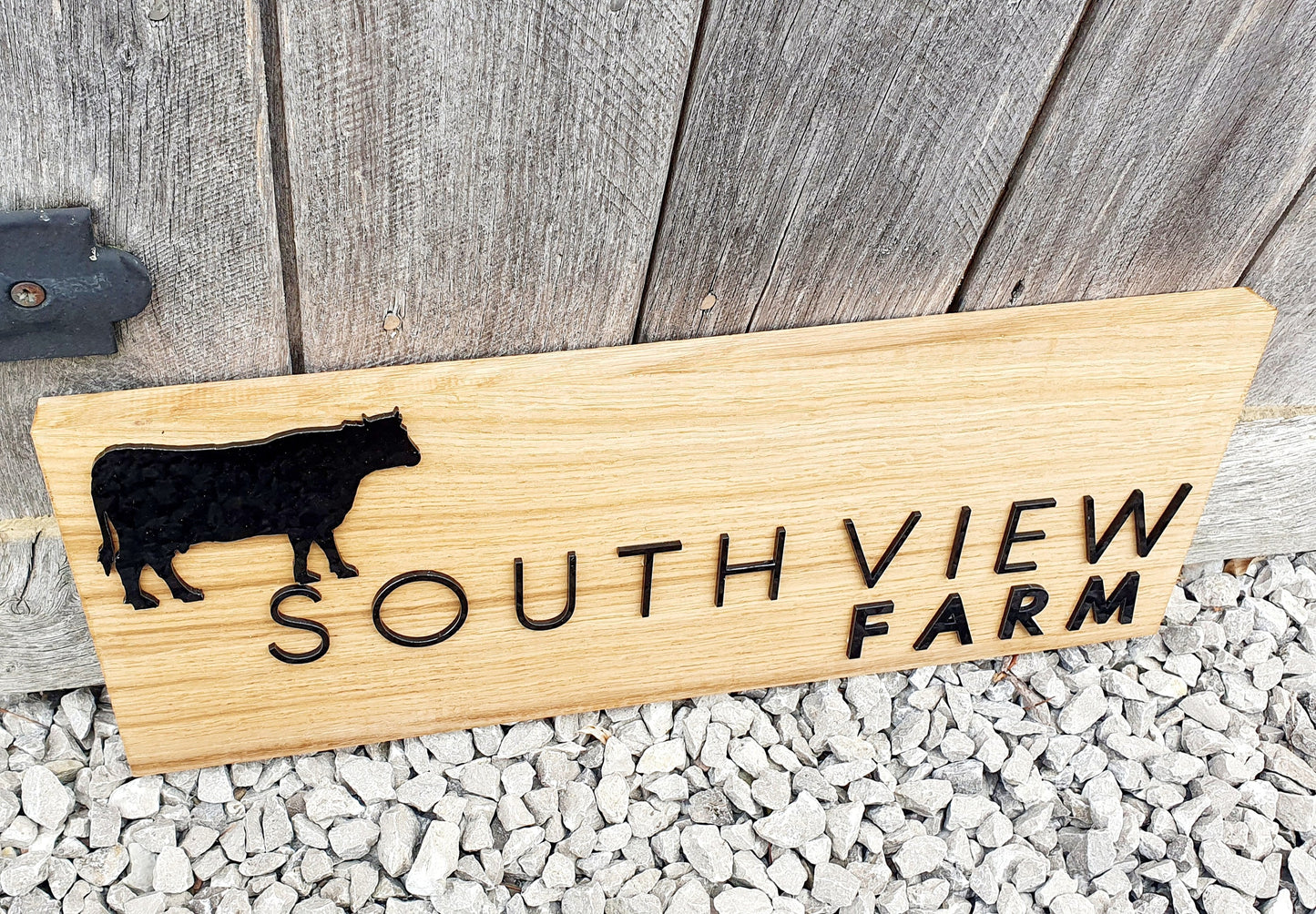 Large Address Sign Made From a Solid Oak Base and Raised Black Acrylic- House Name and Any Image Oak Wood Plaque - Custom Outdoor Sign