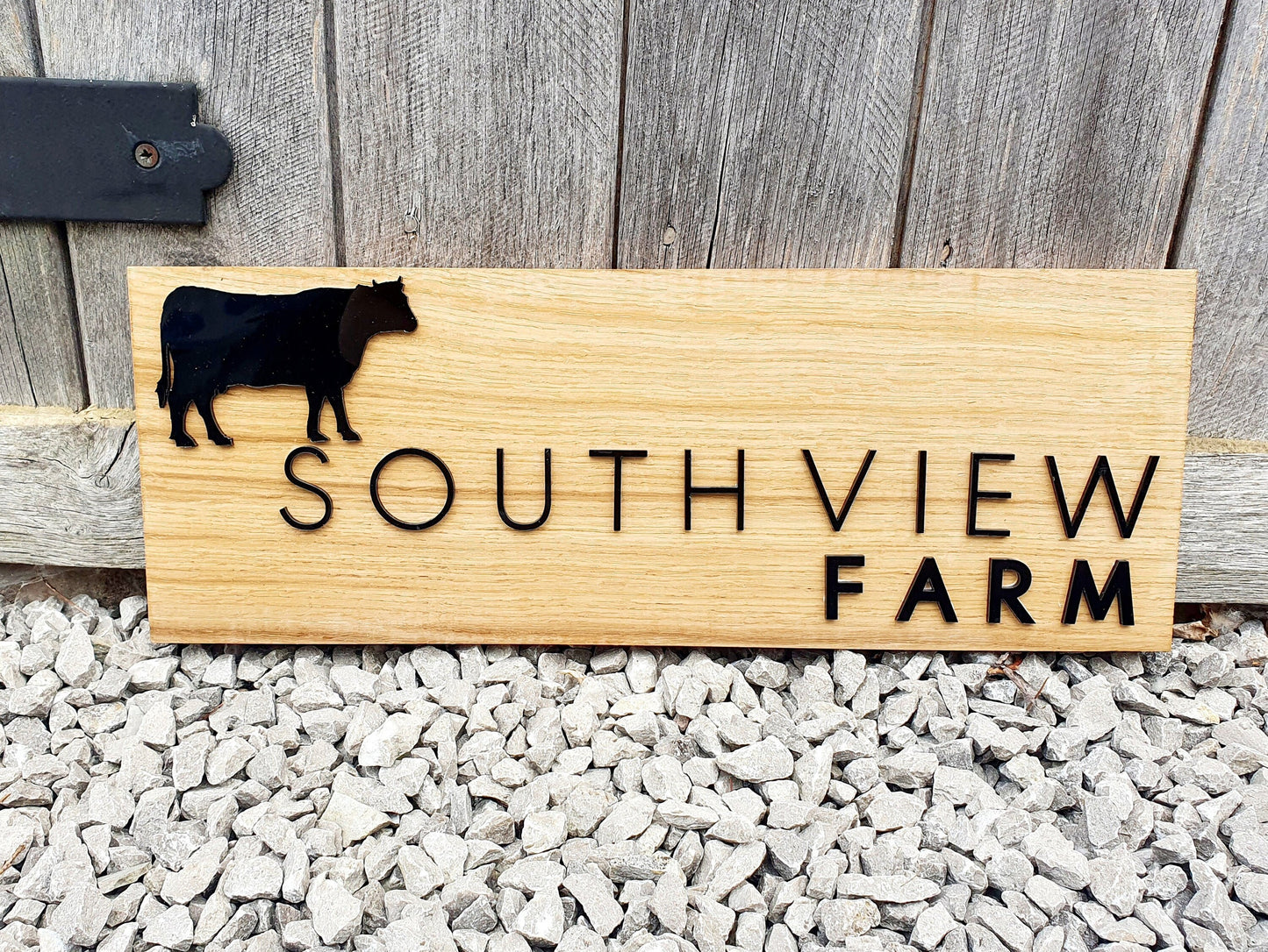 Large Address Sign Made From a Solid Oak Base and Raised Black Acrylic- House Name and Any Image Oak Wood Plaque - Custom Outdoor Sign