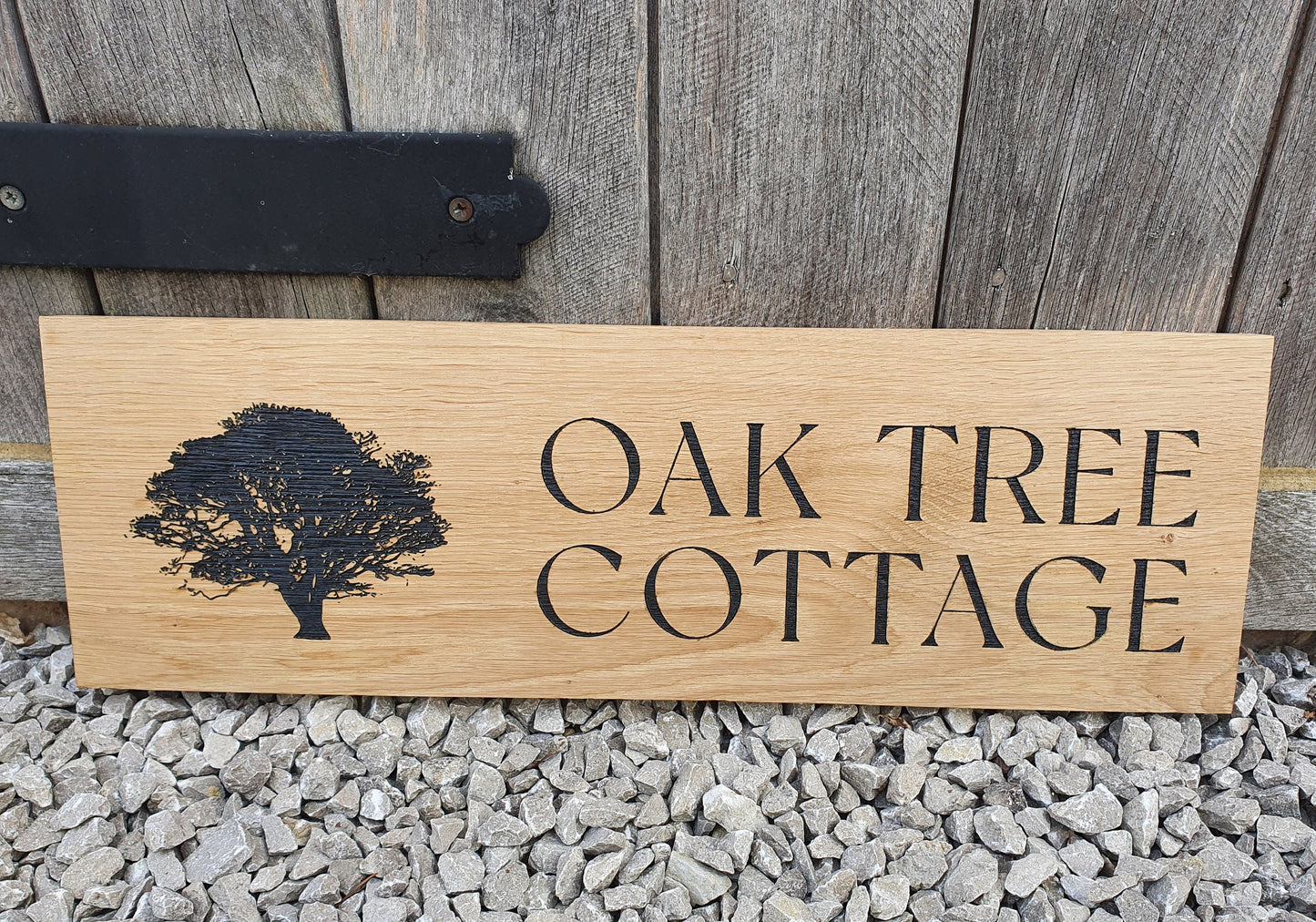 Large Address Sign, Solid Oak, Engraved and Filled With Black Paint - House Name and Any Image Oak Wood Plaque - Custom Outdoor Sign