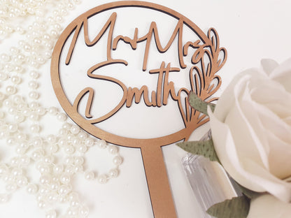 Large Wooden Personalised Wedding Cake Topper - Personalised Mr and Mrs Cake Topper - Different Colours Available