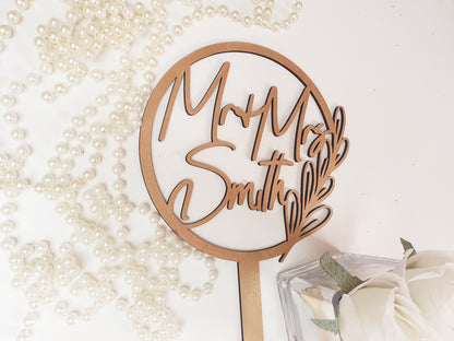 Large Wooden Personalised Wedding Cake Topper - Personalised Mr and Mrs Cake Topper - Different Colours Available