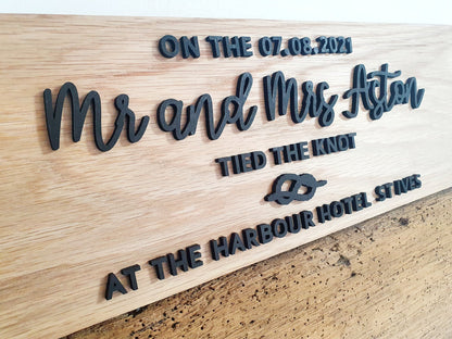 Wedding Gift or Wedding Present - Large Personalised Wedding Solid Oak Plaque - Wooden Personalised Wedding Gift for the Couple - Any Colour