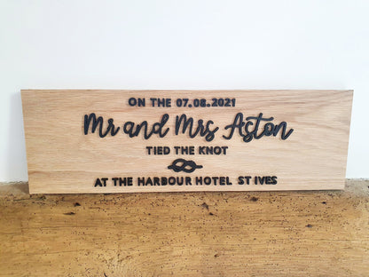 Wedding Gift or Wedding Present - Large Personalised Wedding Solid Oak Plaque - Wooden Personalised Wedding Gift for the Couple - Any Colour