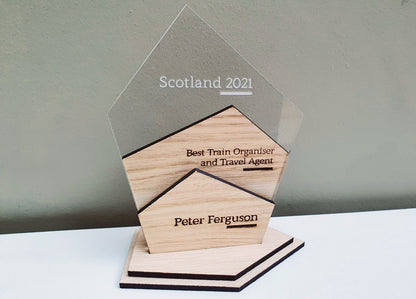 Unique Wooden Personalised Award Trophy - Modern Geometric Trophies - All Occassions Wooden Trophy - Different Sizes and Can Include a Logo