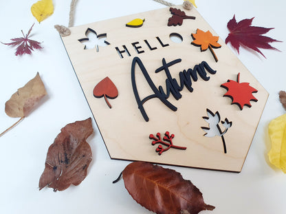 Hello Autumn Wood Plaque - Autumn Decor - Wooden Hand painted Sign with Autumn Theme - Gift for Autumn