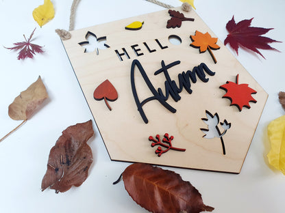 Hello Autumn Wood Plaque - Autumn Decor - Wooden Hand painted Sign with Autumn Theme - Gift for Autumn