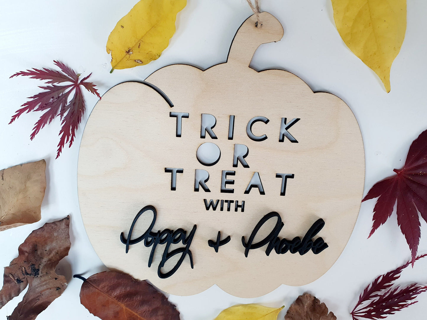 Personalised Wooden Trick or Treat Pumpkin Sign - Halloween Custom Trick or Treat Plaque - Halloween Gift - Trick or Treat Porch Sign