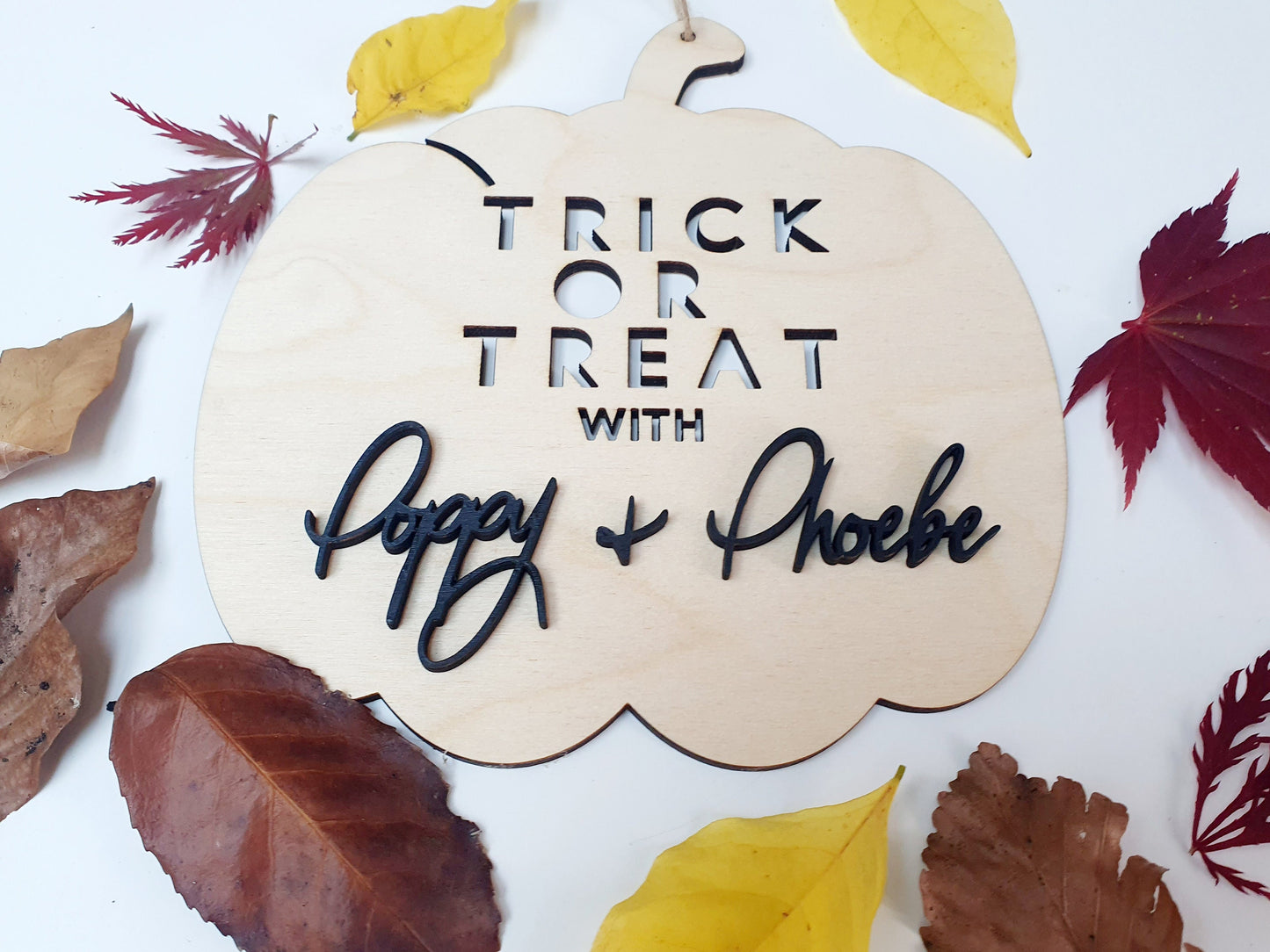 Personalised Wooden Trick or Treat Pumpkin Sign - Halloween Custom Trick or Treat Plaque - Halloween Gift - Trick or Treat Porch Sign