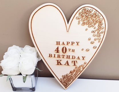 Personalised Heart Engraved Birthday Gift Plaque - Gift for any Birthday, 16th  18th, 21st, 25th, 30th, 40th, 50th, 60th, 70th, 80th etc