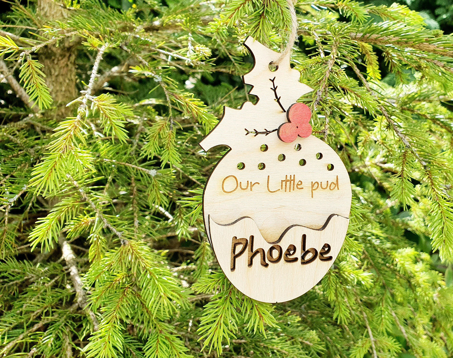 Personalised Christmas Pudding Bauble - Custom Wooden Christmas Name Tree Decoration - Child Christmas Decoration - Our Little Pud Bauble