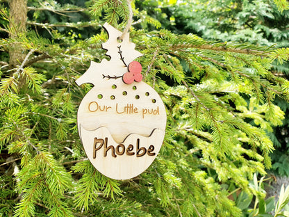 Personalised Christmas Pudding Bauble - Custom Wooden Christmas Name Tree Decoration - Child Christmas Decoration - Our Little Pud Bauble