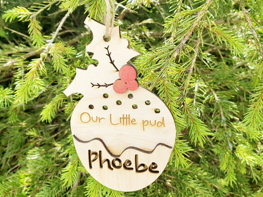 Personalised Christmas Pudding Bauble - Custom Wooden Christmas Name Tree Decoration - Child Christmas Decoration - Our Little Pud Bauble