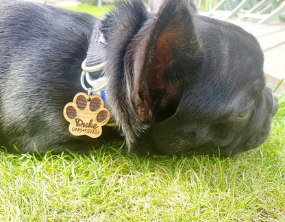 Personalised Wooden Paw Dog Tag - Paw Dog Tag with Name and Number - Different Sizes Available