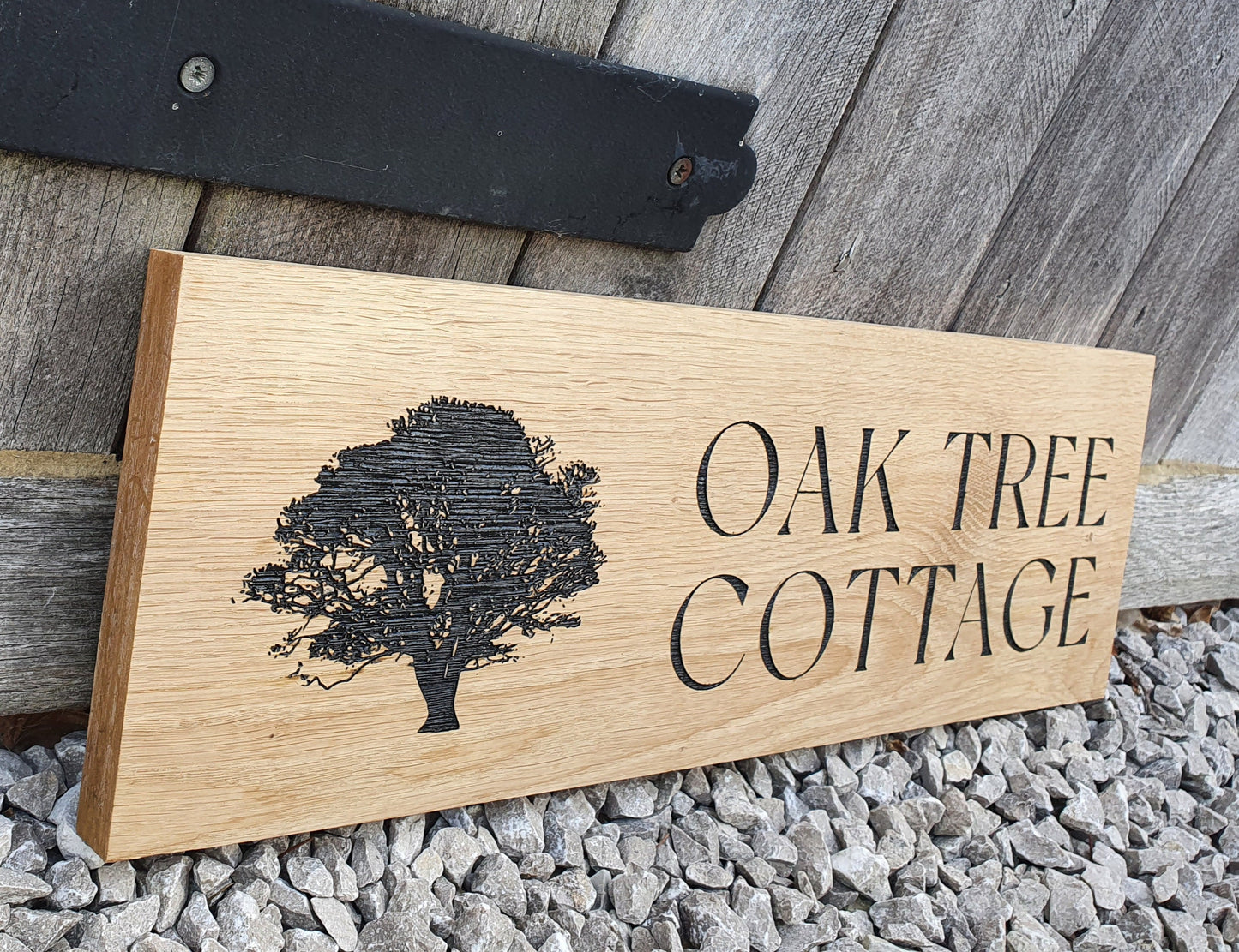 Large Address Sign, Solid Oak, Engraved and Filled With Black Paint - House Name and Any Image Oak Wood Plaque - Custom Outdoor Sign