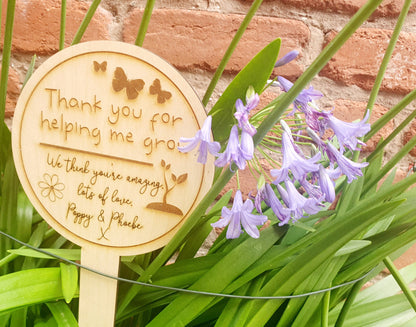 Personalised Thank you for Helping Me Grow - Wooden Garden Sign - Childminder Gift - Gift for Nursery Worker - Gift for Teacher