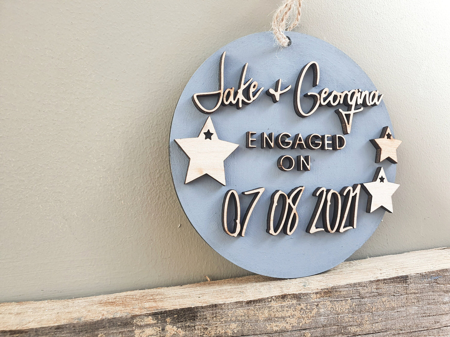 Engagement or Wedding Gift, Present for Engagement or Wedding- Detailed, Personalised Bauble/Sign with 3D Wood Letters - Different Colours