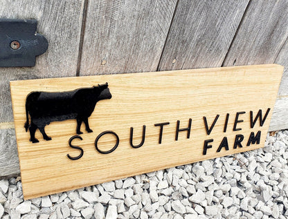 Large Address Sign Made From a Solid Oak Base and Raised Black Acrylic- House Name and Any Image Oak Wood Plaque - Custom Outdoor Sign