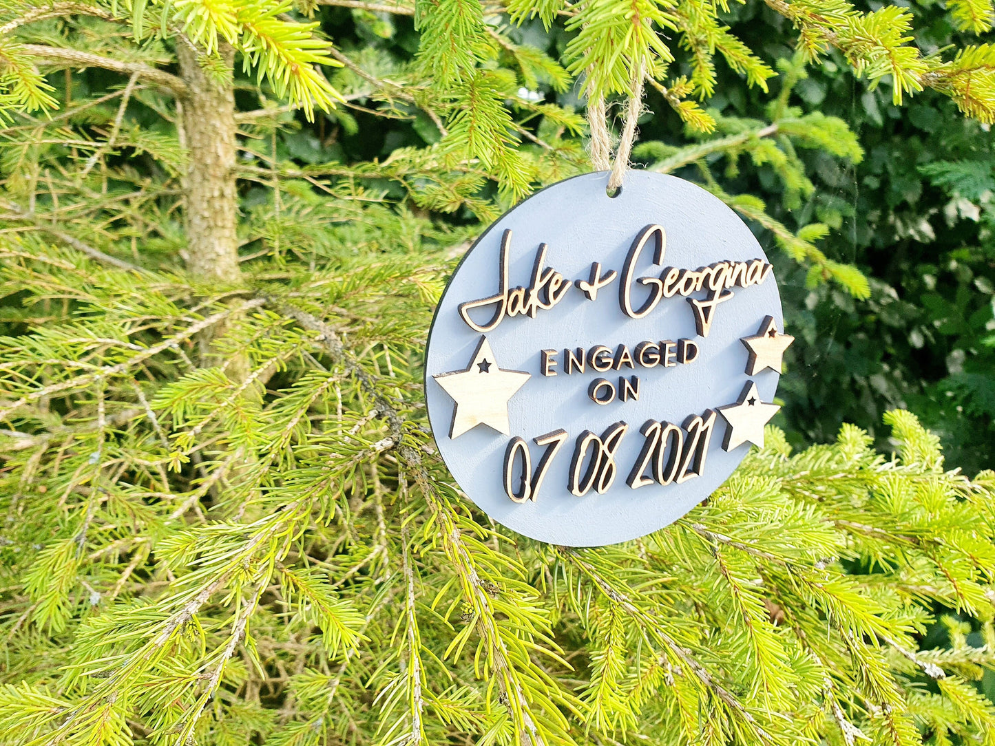 Engagement or Wedding Gift, Present for Engagement or Wedding- Detailed, Personalised Bauble/Sign with 3D Wood Letters - Different Colours