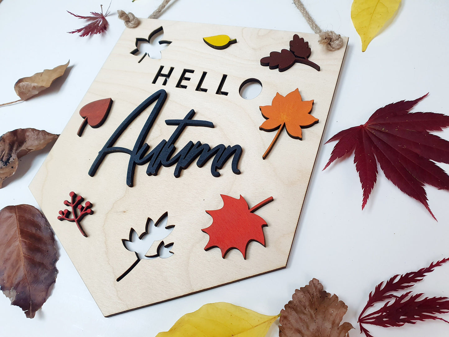 Hello Autumn Wood Plaque - Autumn Decor - Wooden Hand painted Sign with Autumn Theme - Gift for Autumn