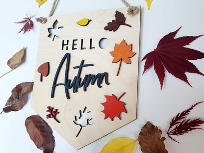 Hello Autumn Wood Plaque - Autumn Decor - Wooden Hand painted Sign with Autumn Theme - Gift for Autumn