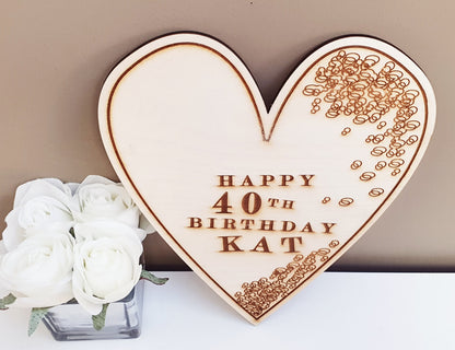 Personalised Heart Engraved Birthday Gift Plaque - Gift for any Birthday, 16th  18th, 21st, 25th, 30th, 40th, 50th, 60th, 70th, 80th etc