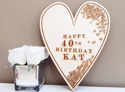 Personalised Heart Engraved Birthday Gift Plaque - Gift for any Birthday, 16th  18th, 21st, 25th, 30th, 40th, 50th, 60th, 70th, 80th etc