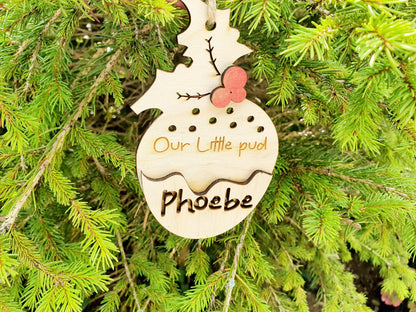 Personalised Christmas Pudding Bauble - Custom Wooden Christmas Name Tree Decoration - Child Christmas Decoration - Our Little Pud Bauble