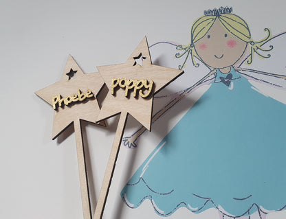 Personalised Wooden Fairy Wand with Name - Children's Name Fairy Wand Made From Wood - Fairy Theme Stocking Filler - Range of Colours