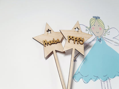 Personalised Wooden Fairy Wand with Name - Children's Name Fairy Wand Made From Wood - Fairy Theme Stocking Filler - Range of Colours