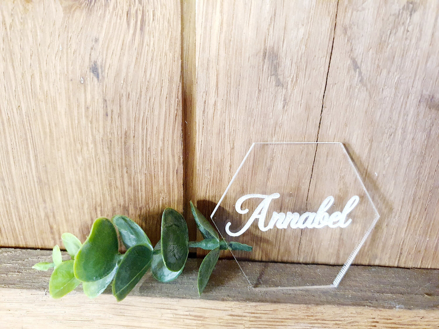 Modern Wedding Name Cards - Unique Personalised Wooden Wedding Place Cards - Clear Acrylic Engraved Wedding Favours - Wedding Place Cards