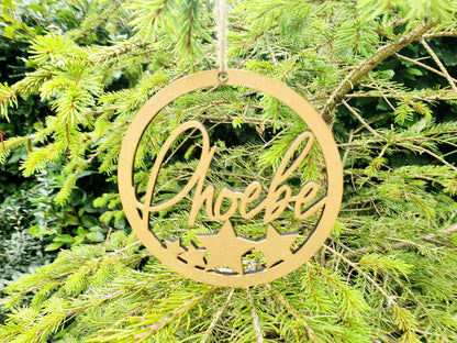 Personalised Christmas Name Wood Bauble - Custom Wooden Christmas Name Tree Decoration - Name Christmas Decoration - Range of Colours