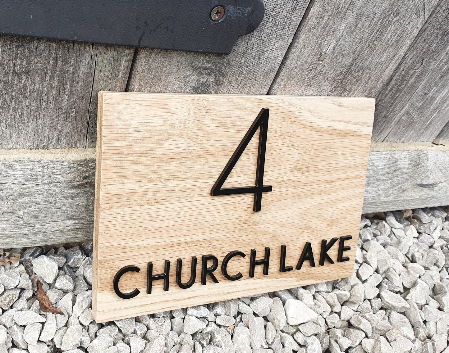 Address Sign Made From a Solid Oak Base and Raised Black Acrylic- House Number and Name Wood Plaque - Oak House Number and Name Sign