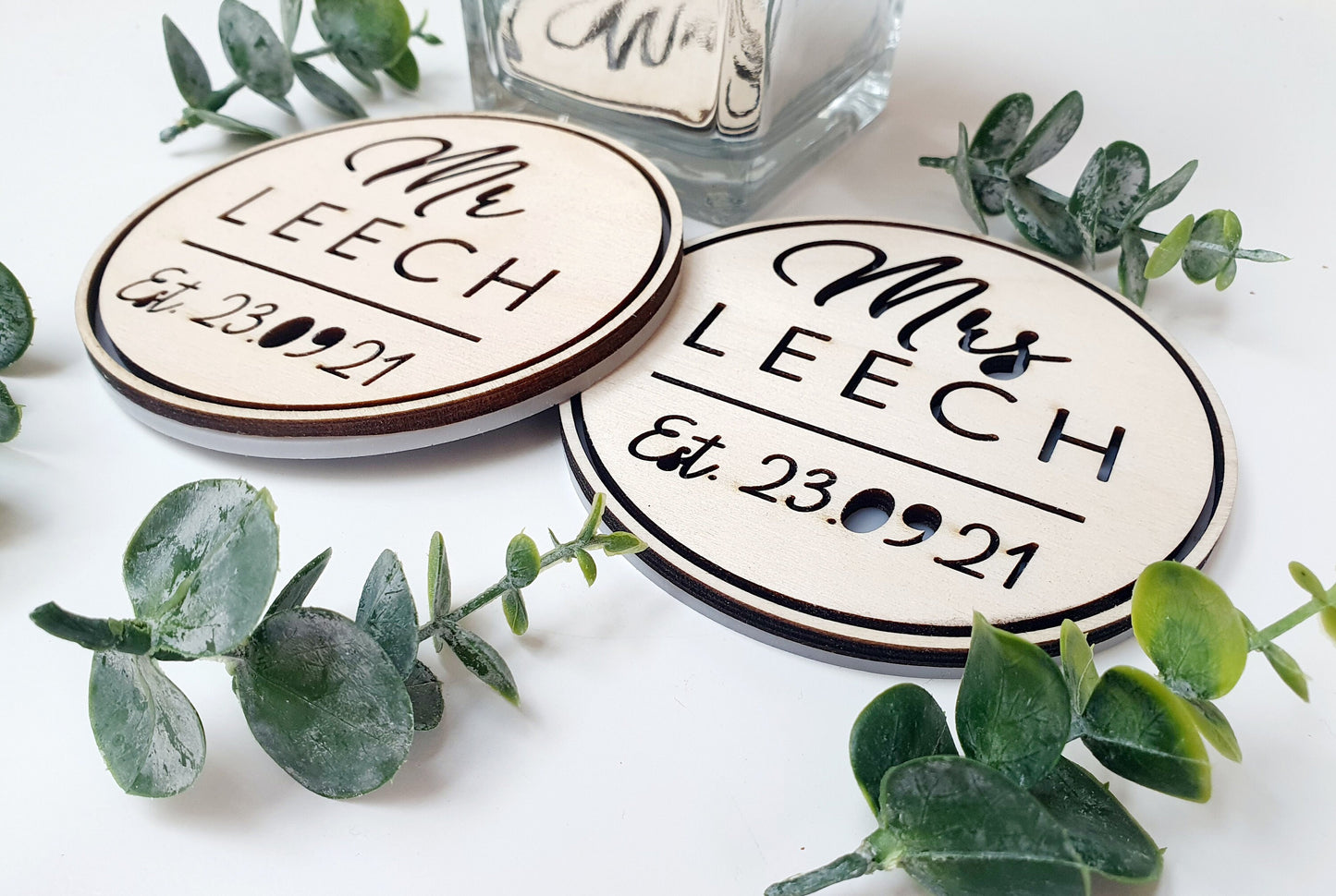 Mr and Mrs Personalised Wooden Coasters - Small Wedding Gift - Small Present for Wedding - Rustic Wedding Coasters