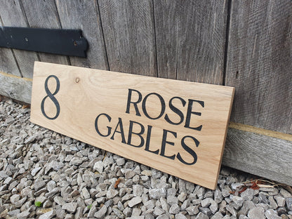 Large Address Sign, Solid Oak, Engraved and Filled With Black Paint - House Name and Number Wood Plaque - Custom Outdoor Sign