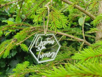 Personalised Christmas Family Name Engraved Clear Acrylic Bauble - Custom Christmas Family Name Tree Decoration