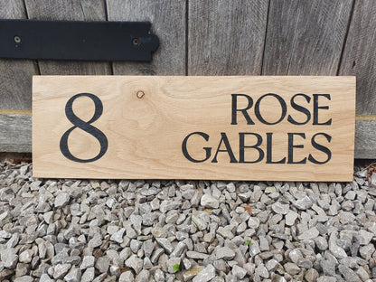 Large Address Sign, Solid Oak, Engraved and Filled With Black Paint - House Name and Number Wood Plaque - Custom Outdoor Sign