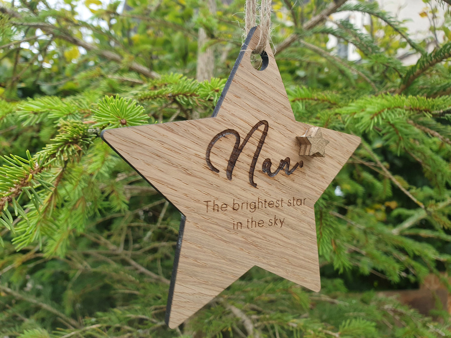 Personalised Brightest Star in the Sky Christmas Bauble - In Memory Of Wood Bauble - Memorial Christmas Tree Ornament