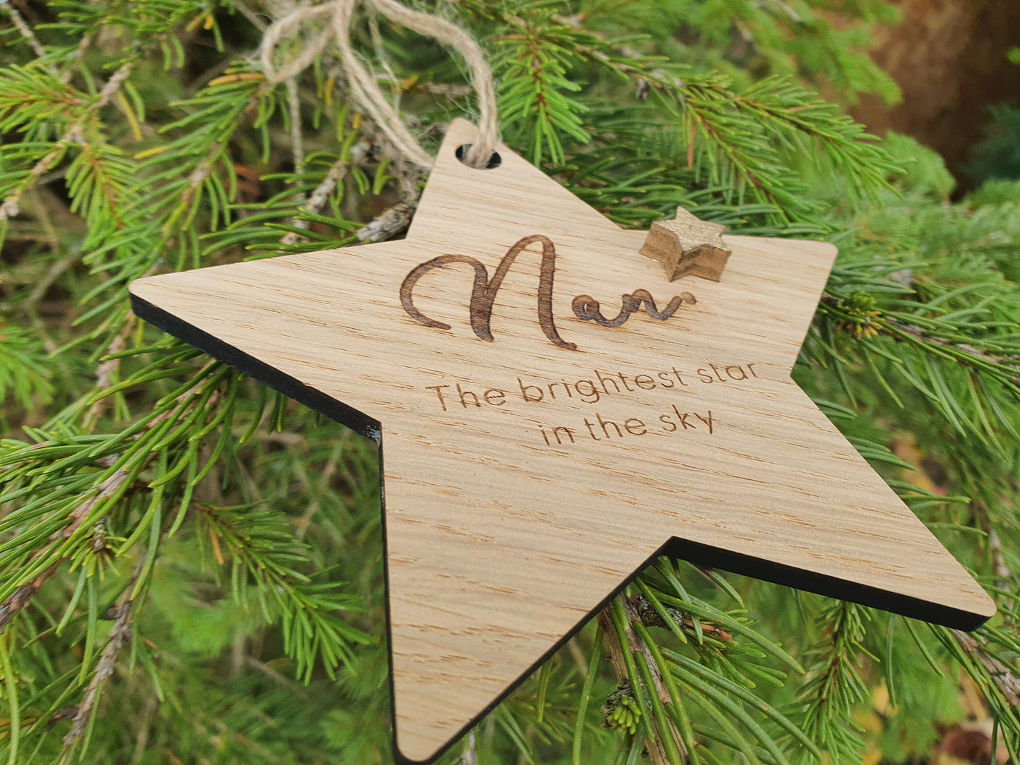 Personalised Brightest Star in the Sky Christmas Bauble - In Memory Of Wood Bauble - Memorial Christmas Tree Ornament