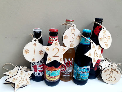 Advent Calendar Wooden Tags with Different Shapes and Icons on Each. Includes Twine.