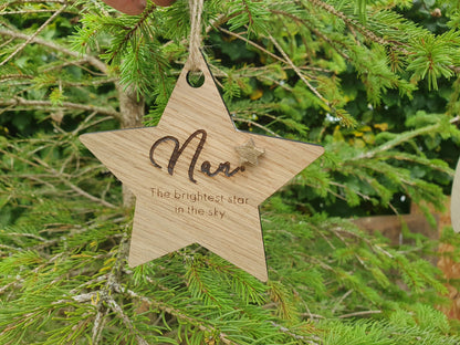 Personalised Brightest Star in the Sky Christmas Bauble - In Memory Of Wood Bauble - Memorial Christmas Tree Ornament