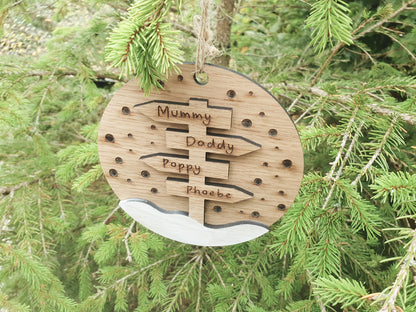 Personalised Christmas Family Wood Bauble - Custom Wooden Winter Family Sign Name - Family Christmas Bauble with Names