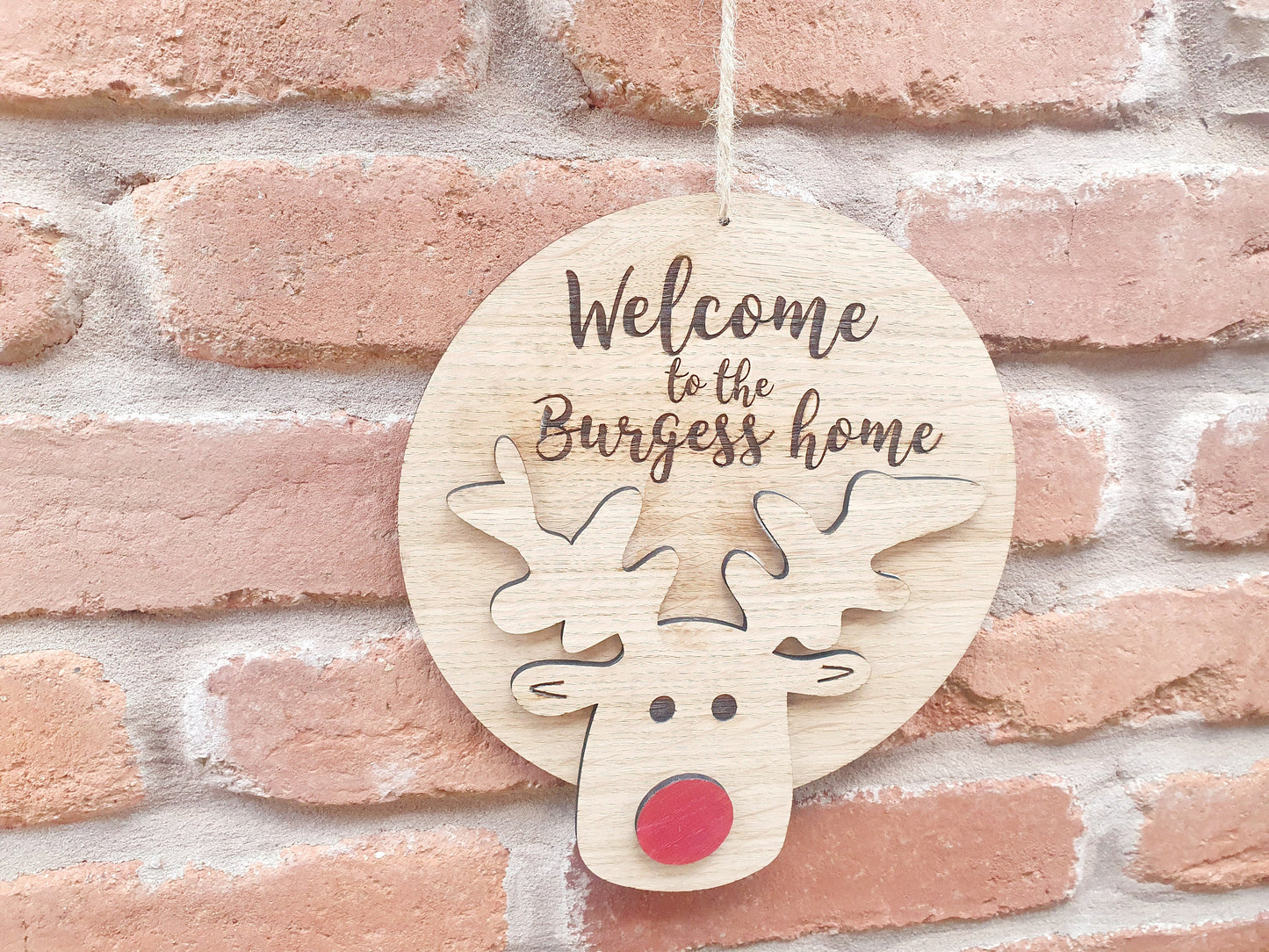 Personalised Christmas Reindeer Welcome Door Sign - Family Wooden Reindeer Christmas Sign - Rudolph the red nose reindeer Family Sign