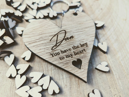 Personalised key to my heart keyring - Valentines small gift - Name key to my heart wooden gift - Key to my heart keyring