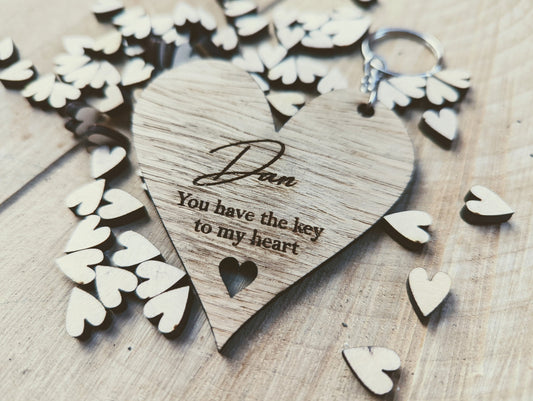 Personalised key to my heart keyring - Valentines small gift - Name key to my heart wooden gift - Key to my heart keyring