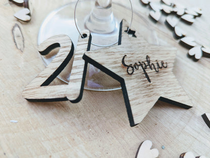 Personalised birthday wine glass charms  - Wooden birthday wine glass charms with name and birthday age. Birthday wine glass charms